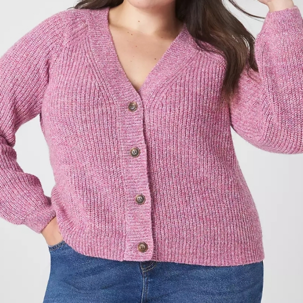 Lane Bryant Pink Button-Front Cardigan